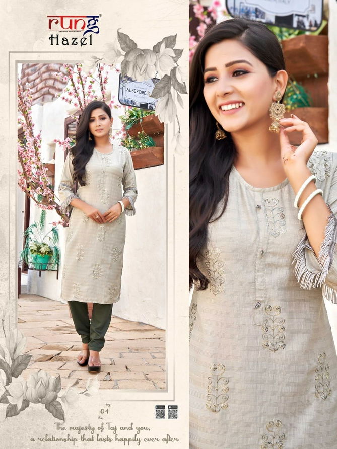 Hazel By Rung Viscose Rayon Embroidery Kurtis Catalog